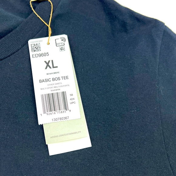 ADIDAS T-SHIRT, BLACK EXTRA LARGE SUZE, THREE STRIP STYLE, WHITE STRIPS - Picture 10 of 14